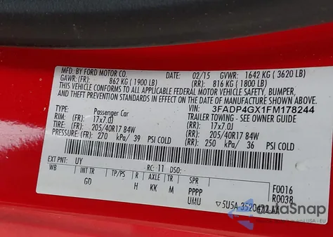 2015 Ford Fiesta St z USA, uszkodzony, nr VIN 3FADP4GX1FM178244